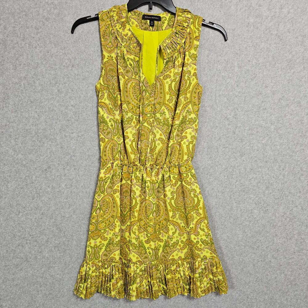 Banana Republic Dress Size XS Yellow Paisley Sleeveless Pockets Womens